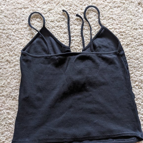 Topshop Black Basic Vneck Spagetti Strap Tie Out Cropped Tank Top Women's M/8 - Picture 3 of 3
